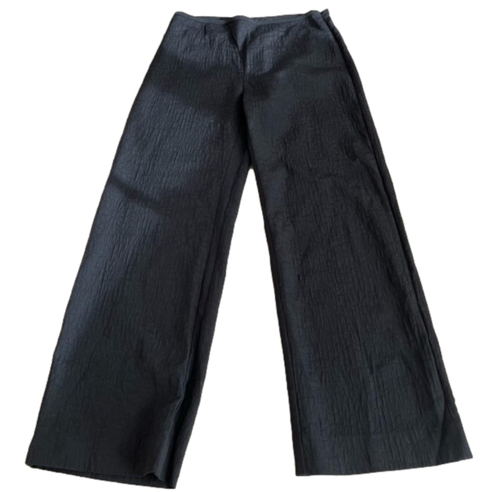 Vintage COMRAGS Black Textured Crepe Jacquard Trousers, Dress Pants, Medium
